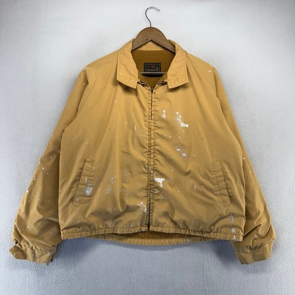 Nortex Other - Vintage Nortex Jacket Mens Large Tan Fleece Lined Bomber Dacron Paint Stains 60s